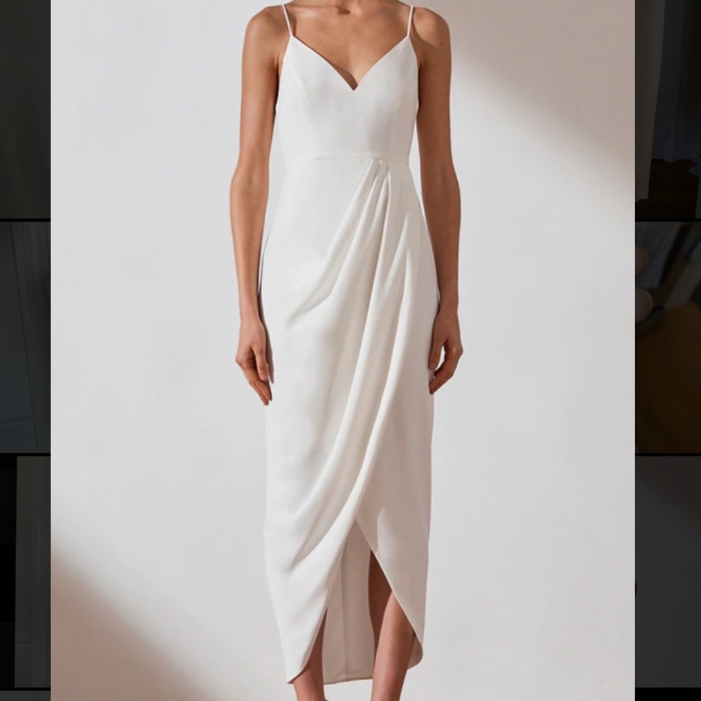 Shona Joy Cream Draped Slip Midi Dress